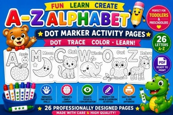 A–Z Alphabet Dot Marker Coloring Pages