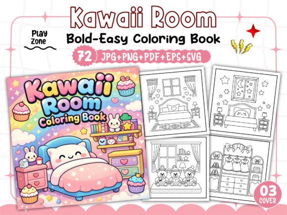 Bold Easy Cozy Kawaii Room Coloring Book