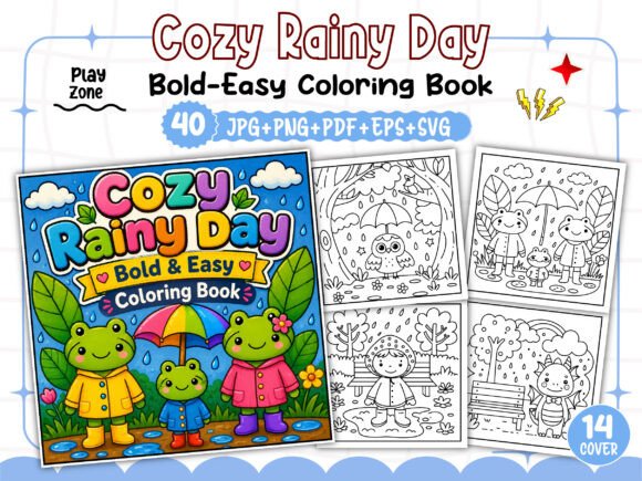 Bold Easy Cozy Rainy Day Coloring Book for Unique KDP Interiors
