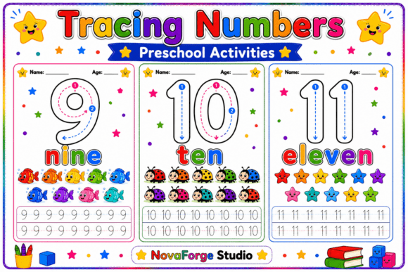 Building Early Numeracy with Preschool Numbers 9-10-11 Worksheets