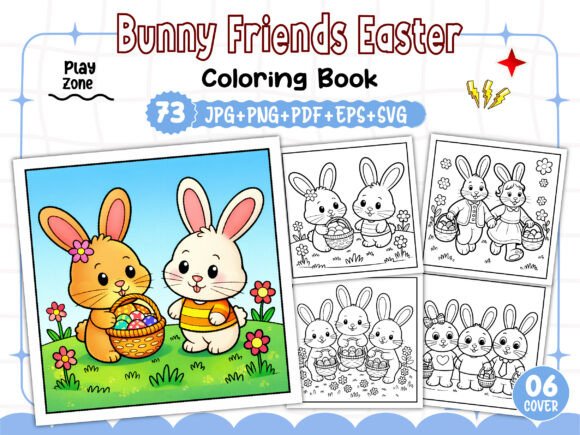 Bunny Friends Easter Coloring Pages for KDP Interiors