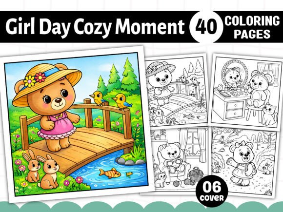 Girl Day Cozy Moment Coloring Pages for Calm Creativity